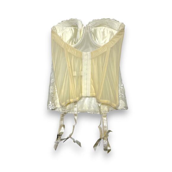 Vintage Felina Lingerie Ivory Embroidered Lace Bustier 32C Corset w/ Garters - Picture 2 of 10